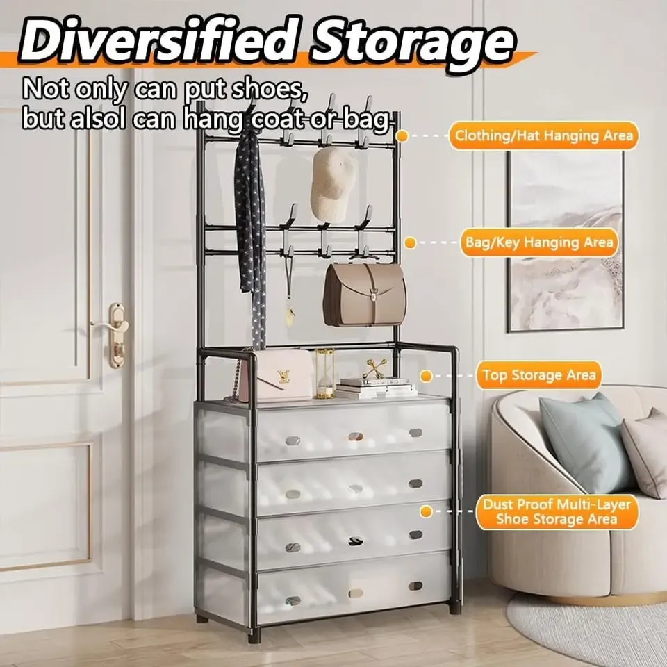 NEW Железная вешалка для одежды + подставка для обуви, 2 в одном, 4 полки Бежевая Коломия - фото 10