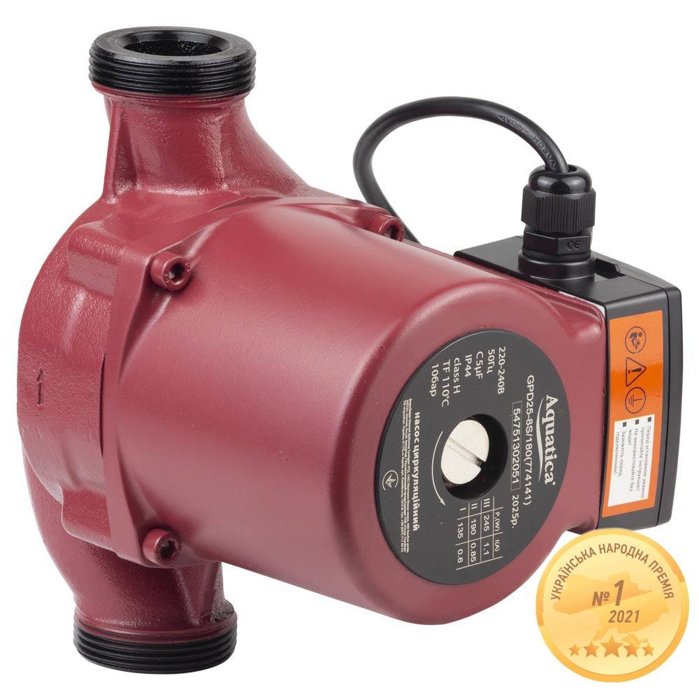 Насос циркуляційний 245Вт Hmax 8м Qmax 200л/хв Ø1½" 180мм + гайки Ø1" AQUATICA (774141) Рівне - фото 1