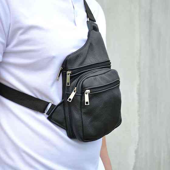 Чоловіча шкіряна нагрудна сумка слінг бананка багато відділень повсякденна сумка для дрібниць Idea Київ