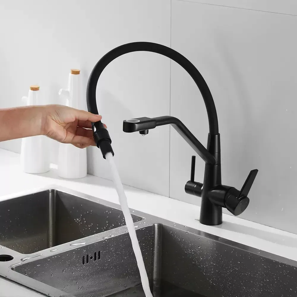 Смеситель для с подключением к фильтру WEZER INX4A-08-BLACK гибкий излив, черный Киев - изображение 3