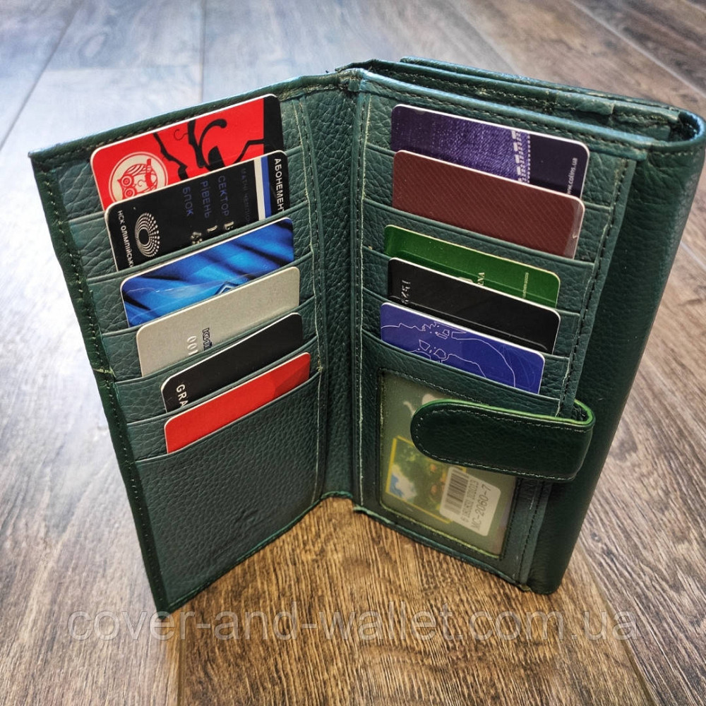 Зеленый женский кошелёк с отделом для визиток из натуральной кожи Marco Coverna Киев - изображение 2