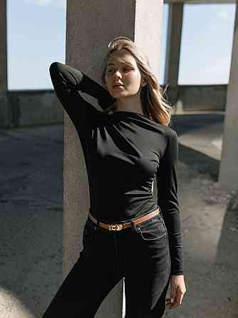 Женский базовый боди с драпировкой микро дайвинг Черный, 46/48 Одесса