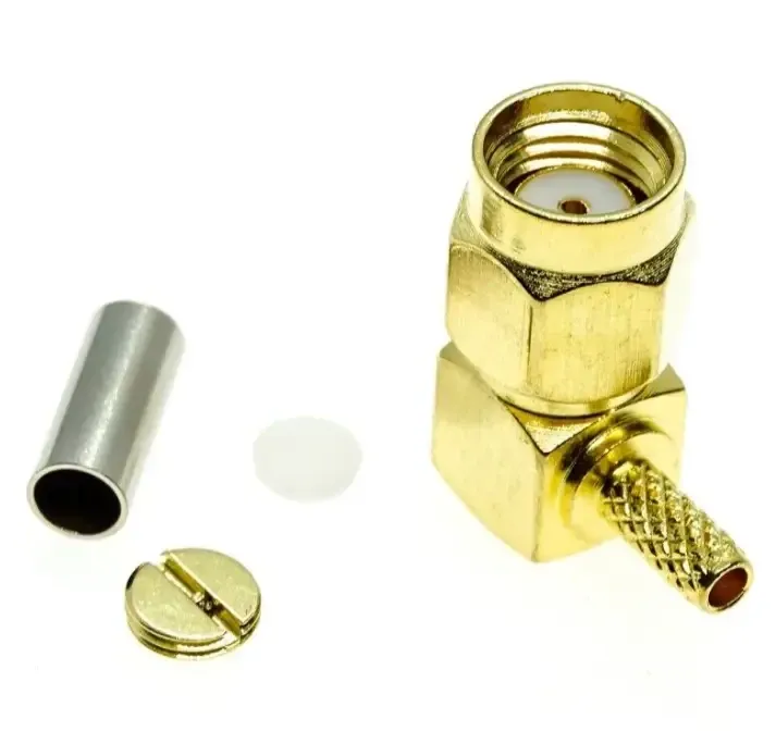 Штекер SMA (реверсный) угловой, обжимной, на кабель RG-58, 