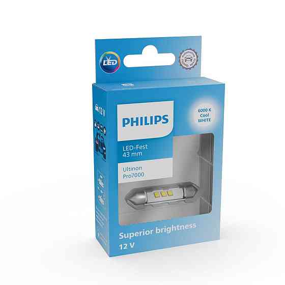 Світлодіодна лампа PHILIPS 11866CU70X1 C5W/C10W LED Ultinon Pro7000 Festoon SV8.5 WHITE 6000K 43mm 12V (1 шт) Харків