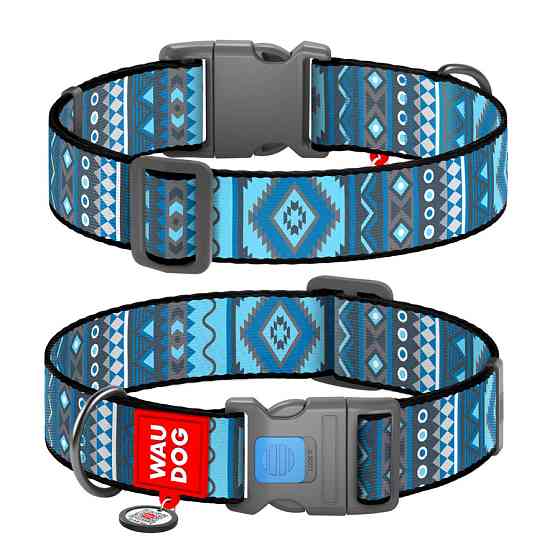 Нашийник для собак нейлоновий WAUDOG Nylon з QR-паспортом, малюнок "Етно синій", пластиковий фастекс, XXL, Ш 35 Вінниця