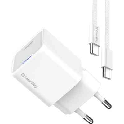 Зарядное устройство ColorWay GaN Mini 35W PD Port PPS USB-C white cable Type-C (CW-CHS056PDC-WT) Винница