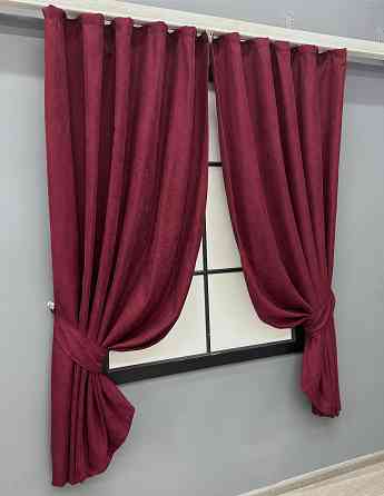 Комплект коротких штор VR-Textil Мікровелюр Petek YL № 1712ш Бордовий 130х170 см 2 шт (35-0388) Київ