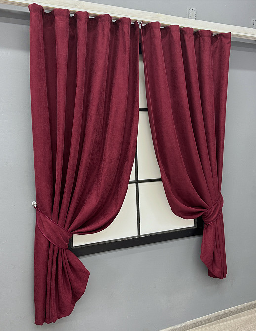Комплект коротких штор VR-Textil Мікровелюр Petek YL № 1712ш Бордовий 130х170 см 2 шт (35-0388) Київ - фото 2