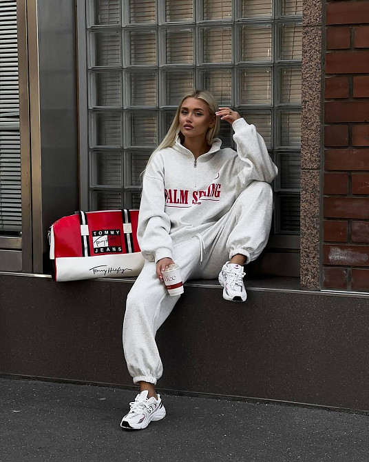 Жіночий теплий прогулянковий костюм-двійка в спортивному стилі тринитка на флісі Сірий, 46/48 Одеса - фото 6