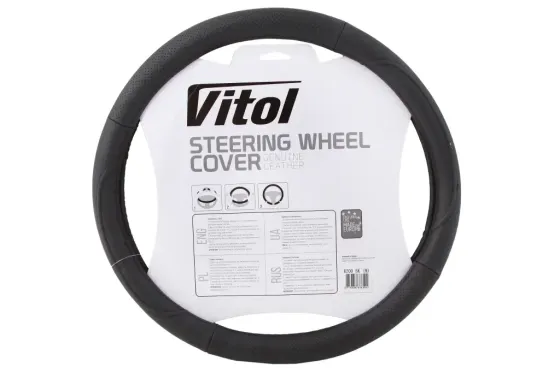 Оплетка на кермо шкіра M без запаху Vitol Lux 200-BK-M чорний Вінниця