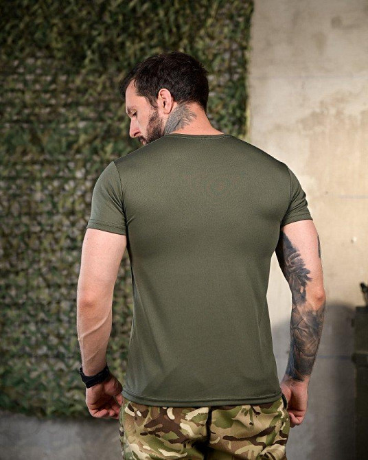 Тактическая мужская потоотводящая футболка картинка принт хищник олива Одесса - изображение 3