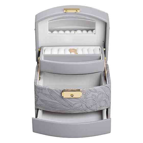 Yiwu Скринька для прикрас з еко шкіри 3 яруси із замком органайзер для ювелірних виробів HP-5-2 Коломыя