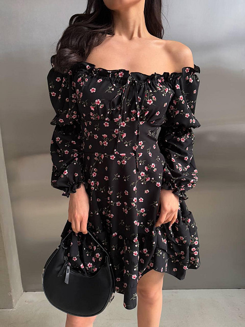 Женское вечернее романтичное платье с принтом цветочным Черный, 44/46 Одесса - изображение 9