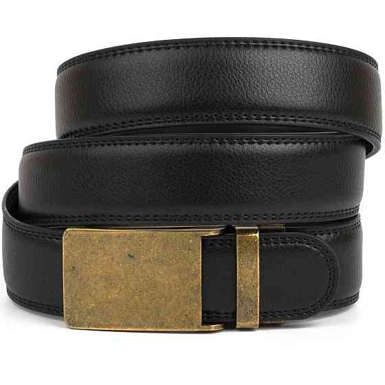 Ремень мужской c латунной прямоугольной пряжкой Черный (Vintage) Киев