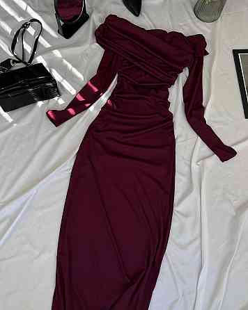 Женское изысканное платье макси с драпировкой микродайвинг Бордовый, 42/44 Одесса