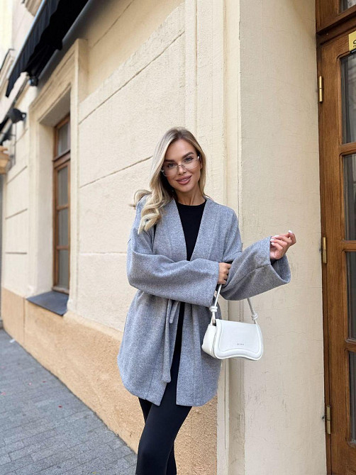 Жіночий теплий базовий кардиган із поясом турецька ангора-в'язка Сірий, 46/48 Одеса - фото 3