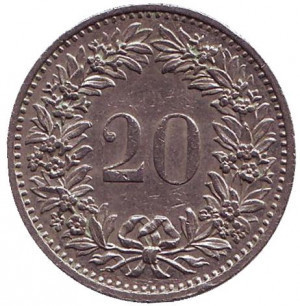Монета 20 раппенов. 1974,75 год, Швейцария. Полтава - изображение 1