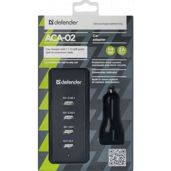 Автозарядка 5xUSB 45W (1 + 4 USB-A) ACA-02 5V/9.2A Defender (83568) Киев
