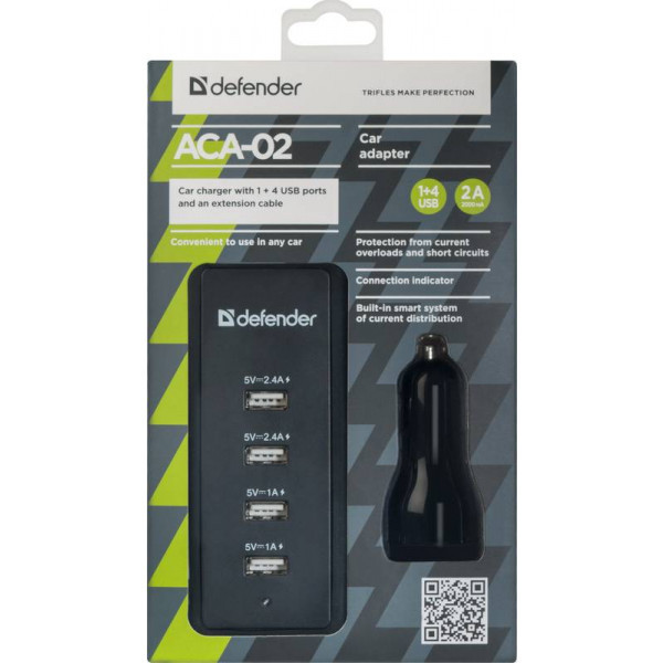Автозаряджання 5xUSB 45 W (1 + 4 USB-A) ACA-02 5V/9.2A Defender (83568) Київ - фото 3