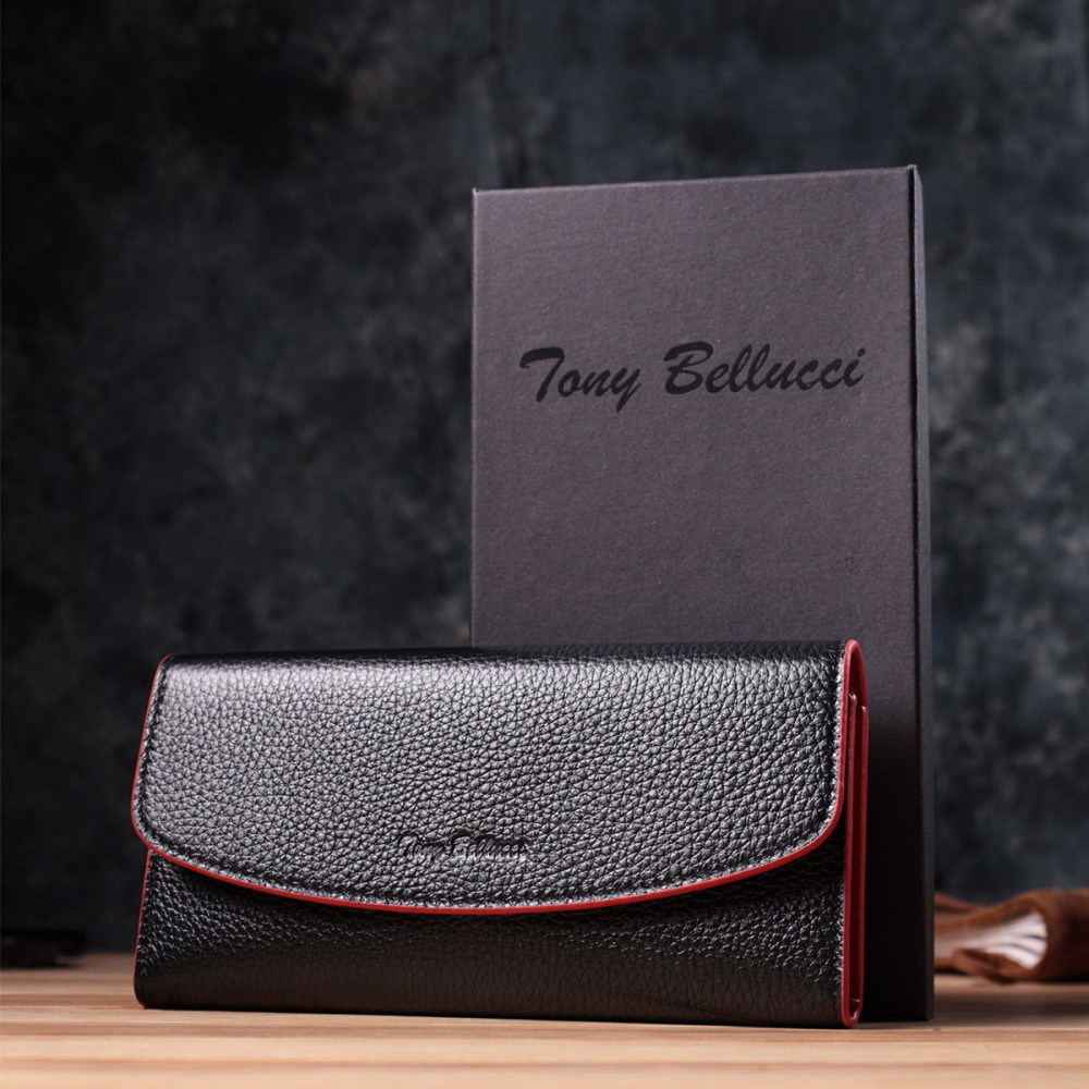 Женский кошелек с треугольным клапаном из натуральной кожи Черный (Tony Bellucci) Киев - изображение 4