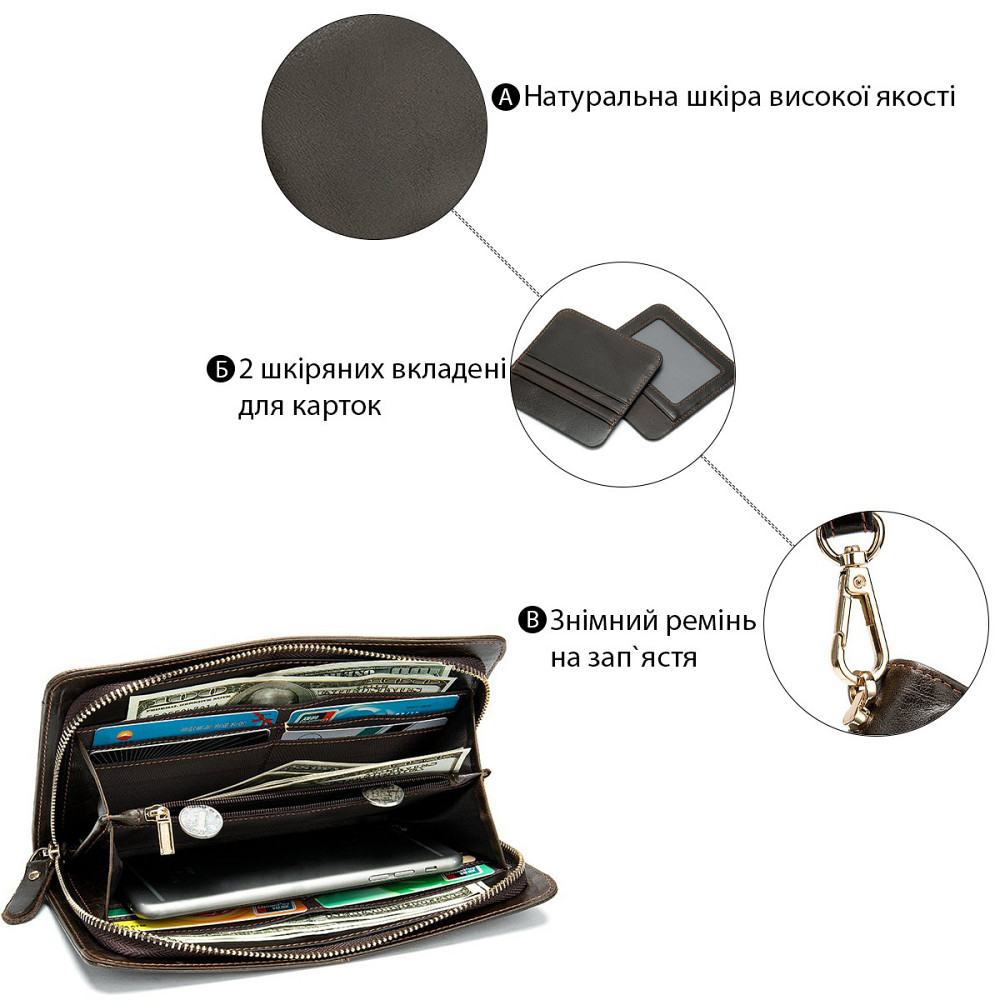 Мужской клатч-барсетка с ремешком на руку Vintage 14940 Коричневый Киев - изображение 8