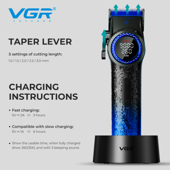 Машинка для стрижки VGR V-001 Blue (10 насадок) 4600 mAh LED дисплей Киев