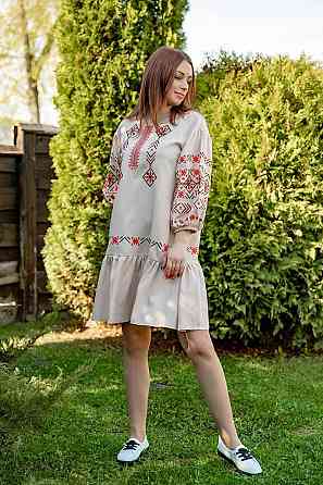 Платье - вышиванка женское, лён натуральный, вышитое лляное платье нарядное 48 Киев