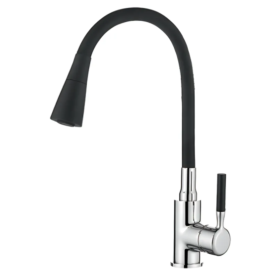 Кухонный смеситель Zerix ATRIUM-011-T REFL.BLACK хром с черным силиконовым изливом ZX4720 Харьков