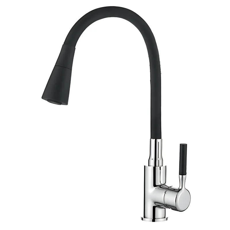 Кухонный смеситель Zerix ATRIUM-011-T REFL.BLACK хром с черным силиконовым изливом ZX4720 Харьков - изображение 1