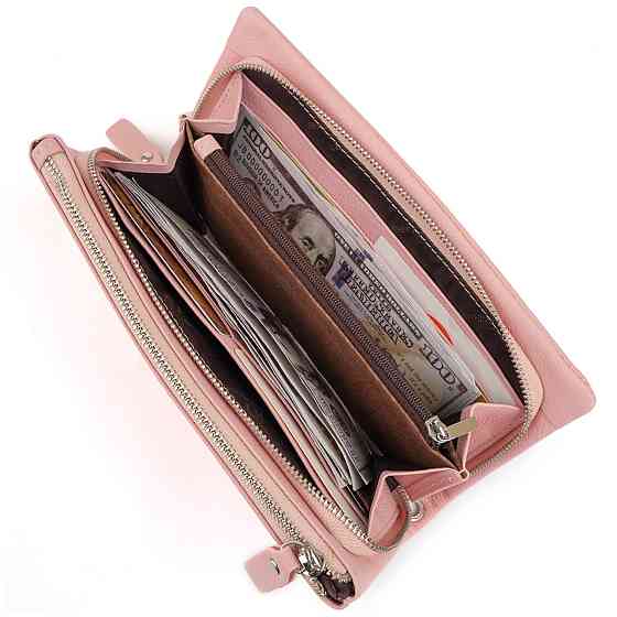 Кошелек-клатч из кожи с карманом для мобильного Розовый (ST Leather) Киев