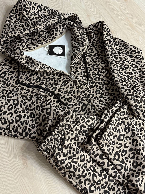 Костюм женский W 9231 леопардовый утепленный флис худи и брюки палаццо коричневый, коричневый, S Киев - изображение 16