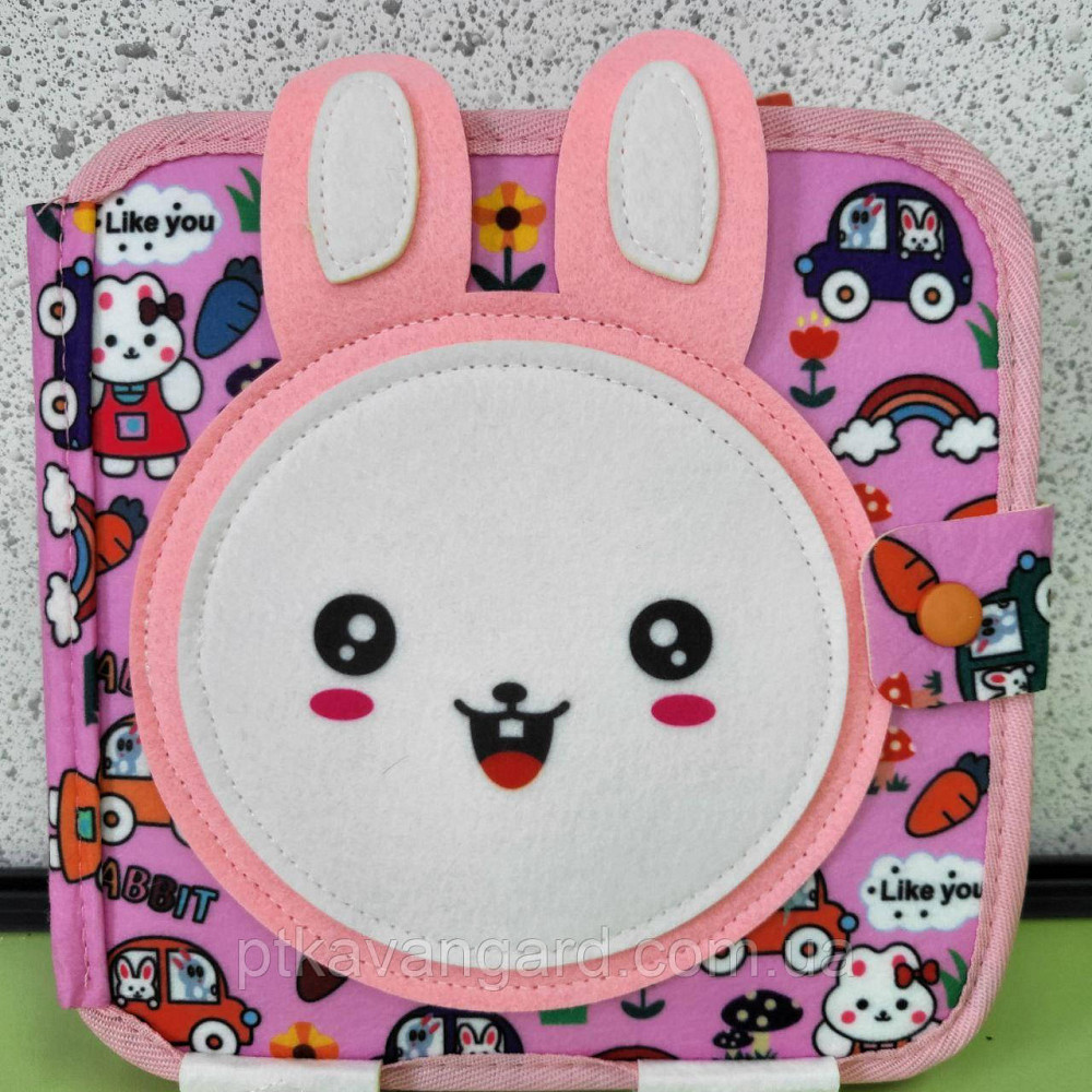 Книга бізіборд фетрова розвиваюча "Зайчик" м'який сортер на липучках C 74034 рожевий Хмельницький - фото 1