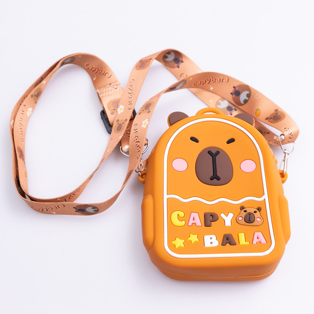 Дитяча силіконова сумка Капібара 12×10×3 (см) через плече Коричневий HP-55-2BR Коломия - фото 1