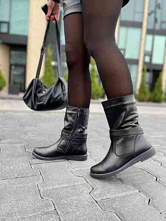 Напівчоботи жіночі ЭММА 01 чорні натуральна шкіра висота 21 см обхват 29-32 см розміри 36-40 (2 Коломия