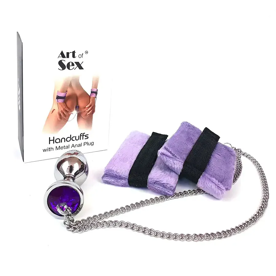 Наручники з металевою анальною пробкою Art of Sex Handcuffs with Metal Anal Plug size M Purple Львів - фото 1