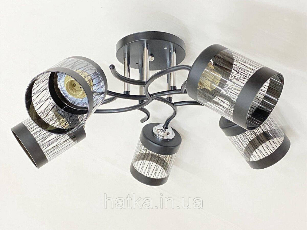 Стельова Люстра на 5 плафонів VALESO 6979A/5 (Чорний+Хром) Київ - фото 1