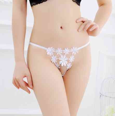Еротичні стрінги білі "Ромашки" - розмір універсальний (на резинці), в талії до 90см Київ