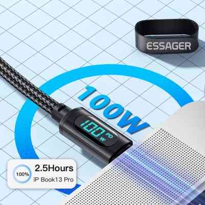 Дата кабель USB-C to USB-C 1.0m 100W LED black Essager (EXCTT1-XY01-P) Вінниця