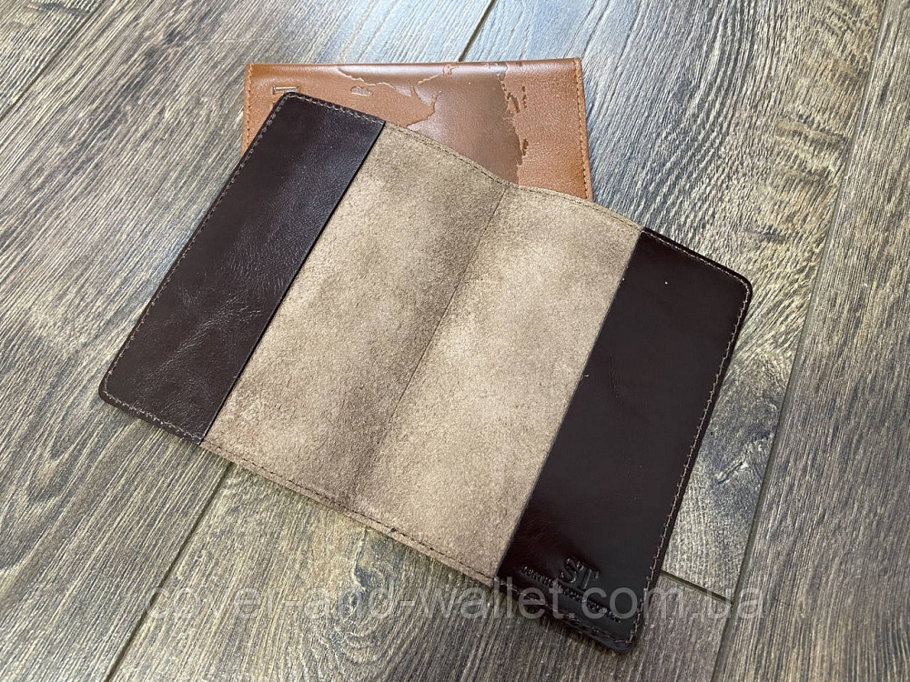 Обложка на паспорт карта мира из гладкой кожи в коричневом цвете ST Leather Киев - изображение 11