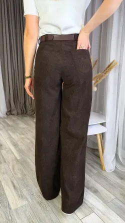 Женские вельветовые эластичные шоколадные штаны с ремнём Одесса