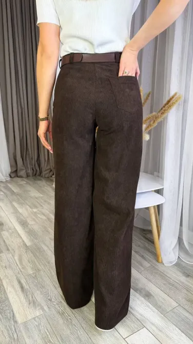 Жіночі вельветові штани стрейч шоколад з ременем Одеса - фото 3