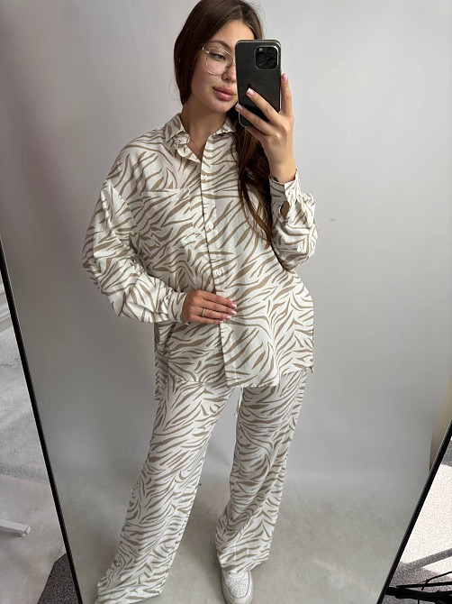 Костюм женский летний лен Бежевый Животные принты XL-XXL Харьков - изображение 1