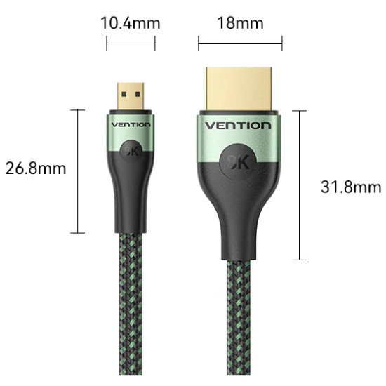 Кабель HDMI M - Micro HDMI M, 1.0 м, V2.0 8K 60Гц Aluminum Alloy Type, Green Vention Винница - изображение 3