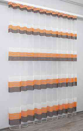 Тюль фатин полоси, колекція "Терція" колір молочний з помаранчевим та венге 1307т Київ