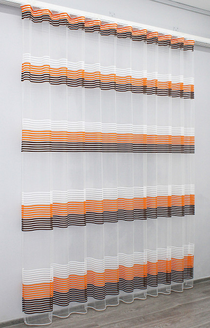 Тюль фатин полоси, колекція "Терція" колір молочний з помаранчевим та венге 1307т Київ - фото 4