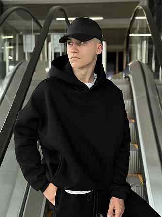 Чорне худі оверсайз чоловіче Pobedov Urbanist. Худі чорне чоловіче зима Київ