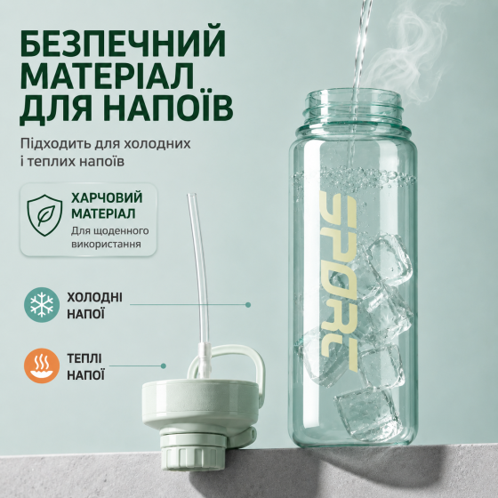 Пляшка для води CASNO 880 мл з соломинкою KXN-1312 Зелена Каменское