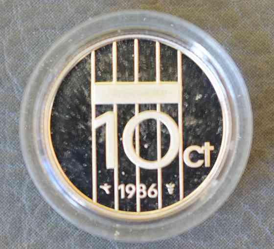 Монета 10 центів. 1986 рік, Нідерланди. (капсула) ПРУФ Полтава