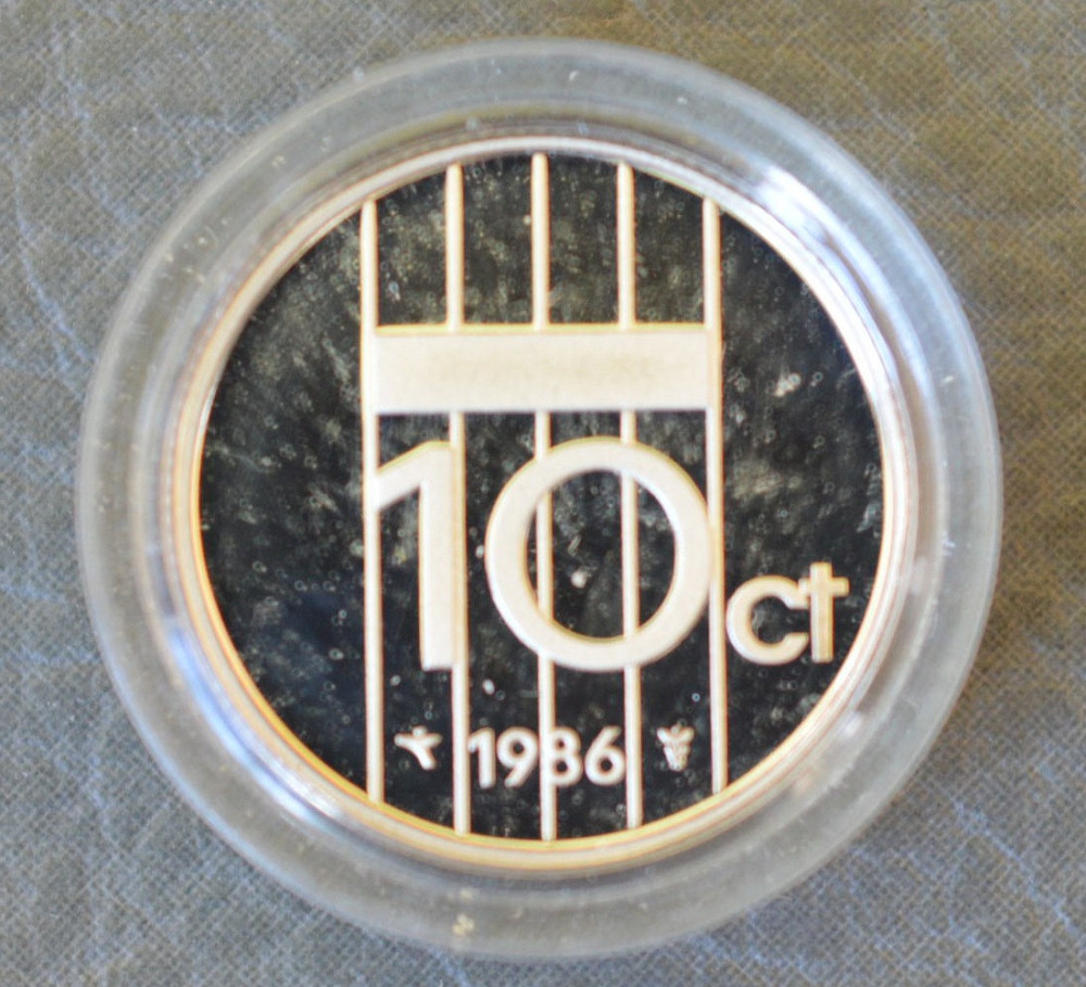 Монета 10 центів. 1986 рік, Нідерланди. (капсула) ПРУФ Полтава - фото 1