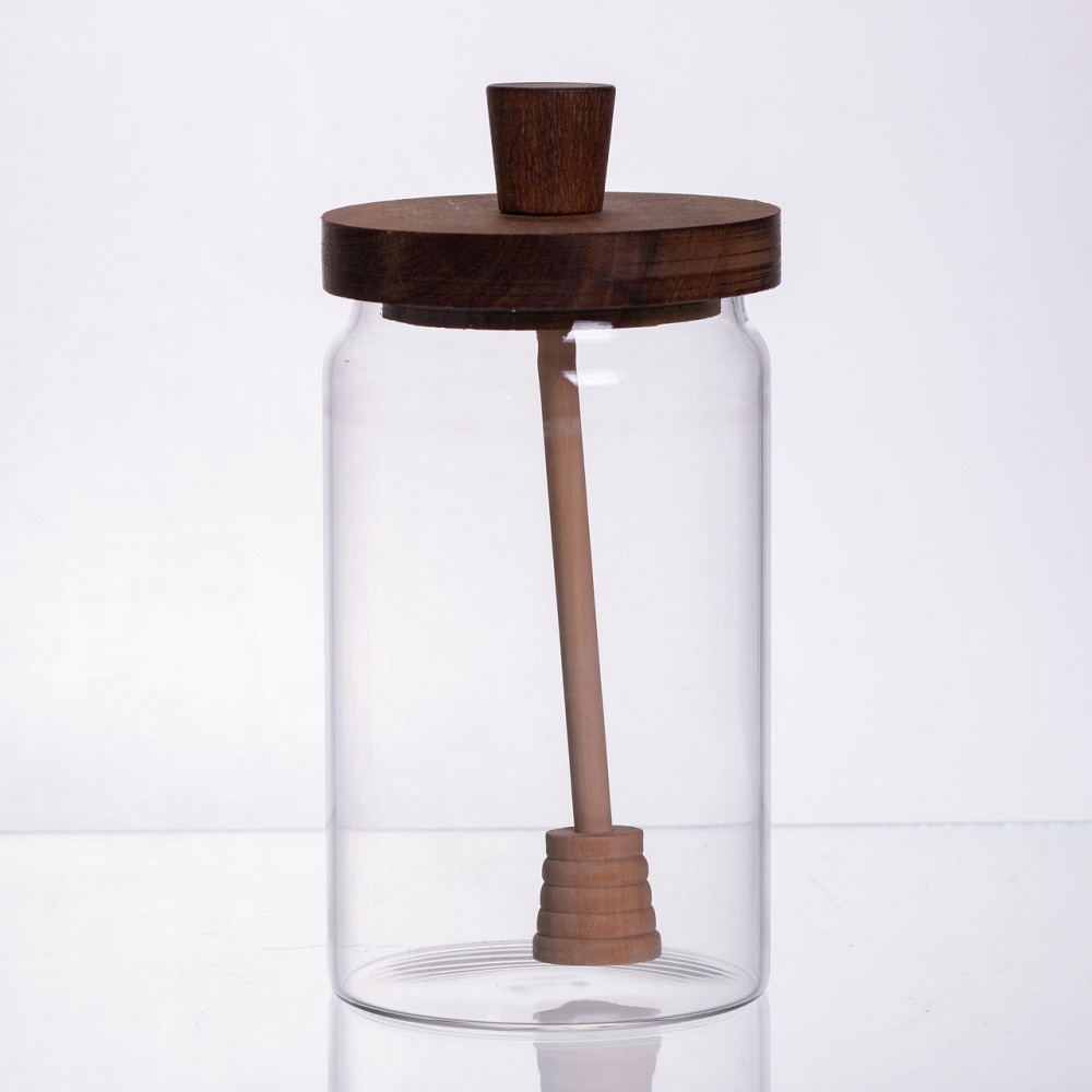 Медовниця скляна з кришкою та ложкою 900 (мл) медовниця баночка для зберігання меду 64486-3 Київ - фото 1